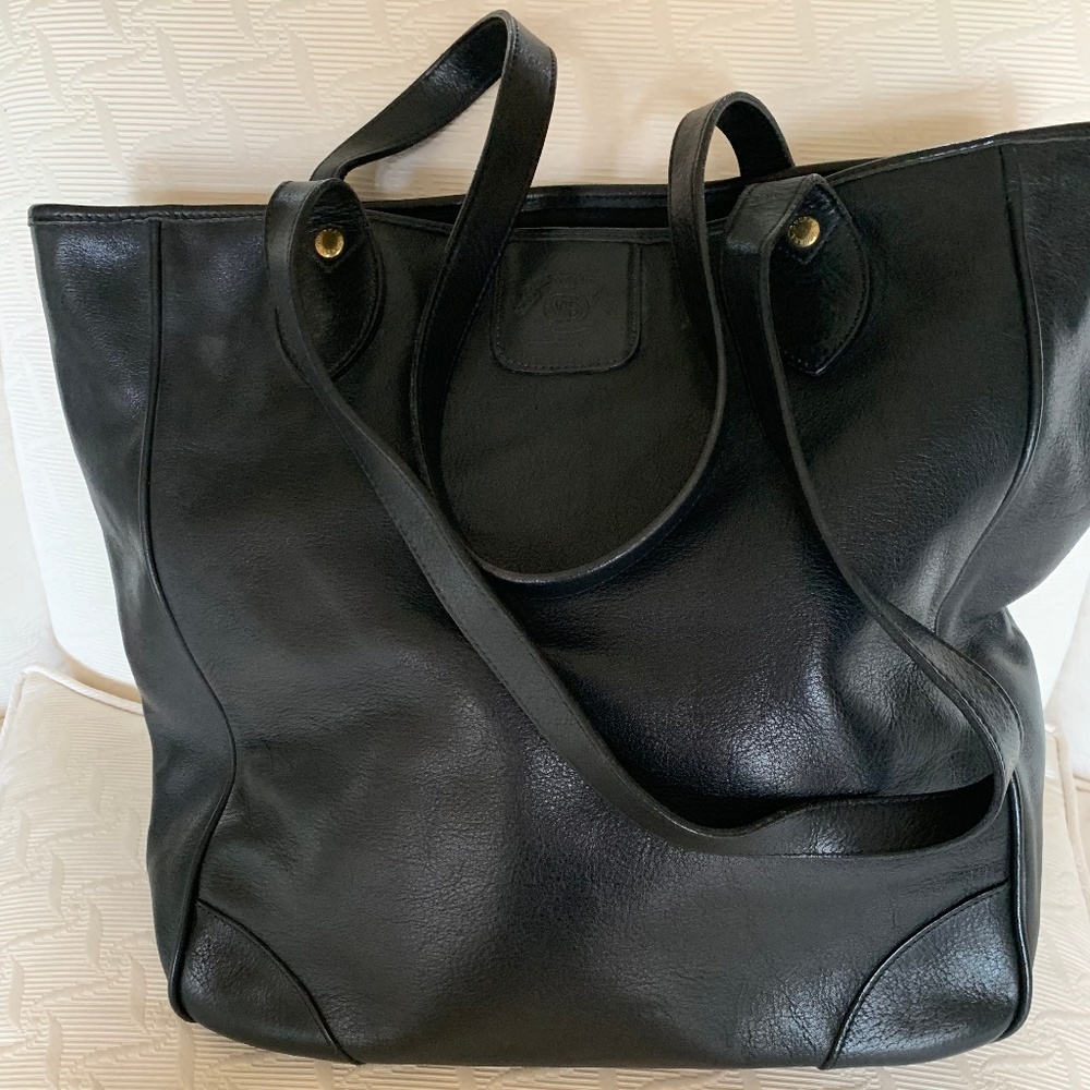 Ghurka black leather tote bag